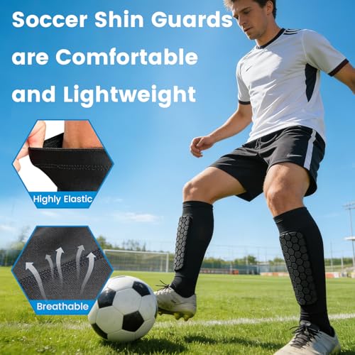 Soccer Shin Guards Ski Guards Gel Pads Shin Defender Shin Guards for Kids Youth Adult, Calf Compression Sleeve with Honeycomb Pads for Football & Skiing - size: Medium