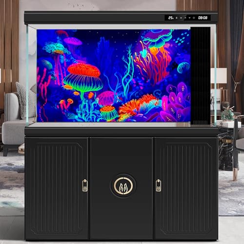Underwater Scene Aquarium Background Cartoon Style Tropical Jellyfish Corals Terrarium Background Aquatic Life Deep Sea Ocean Marine Fish Tank Backdrop Poster Wallpaper Decorations Vinyl 30x12in