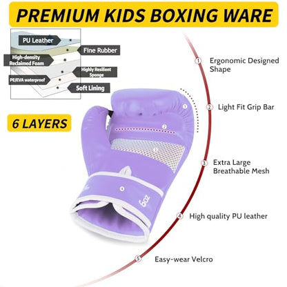 Boxing Gloves for Kids & Toddler & Youth - color: New Violet, size: 6oz