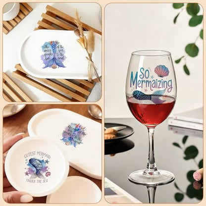 UV DTF Cup Wraps, 4 Sheets Mermaid Quotes Transfer Stickers for 16oz Glass, Rub On Decals for Tumblers and Candlestick