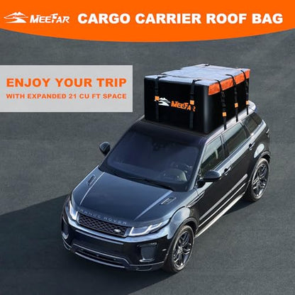 Car Roof Bag Rooftop Cargo Carrier Bag Waterproof 21 Cubic Feet roof Cargo | Soft Shell Luggage rack bag for All Vehicle with/Without Rack,Includes Anti-Slip Mat,10 Reinforced Straps,6 Door Hooks,Lock - size: 21 Cubic Feet
