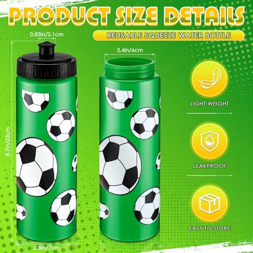12 / 24 Pack Sports Water Bottles 20 oz Bottle Basketballs Party Favors Reusable Sports Squeeze Water Bottle for Party Favor Players Lovers Team Gifts Gym - style: Soccer