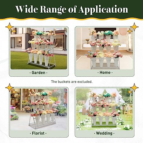 Flower Display Stand with 12 Buckets, 3 Layers Plant Shelf Display Holder for Cut Flowers, White - style: Round White