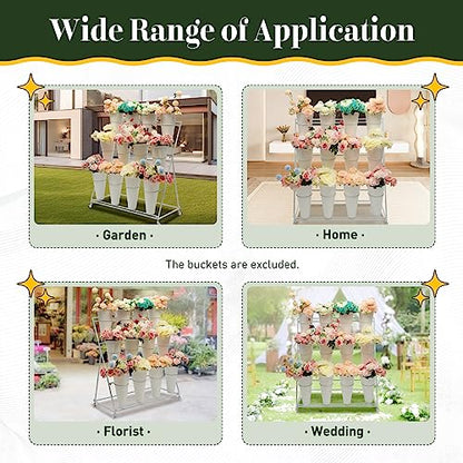 Flower Display Stand with 12 Buckets, 3 Layers Plant Shelf Display Holder for Cut Flowers, White - style: Round White