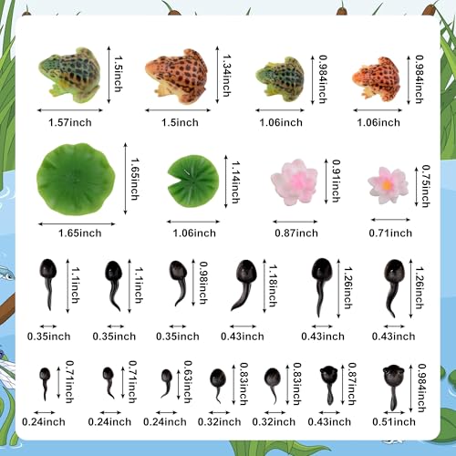 30 Pcs Mini Resin Pond Accessories Miniature Floating Lotus Water Lily Pads Tiny Frog Tadpole Figurines for Aquarium Fairy Garden Bonsai Pond Pool Home Outdoor Water Decor DIY Crafts
