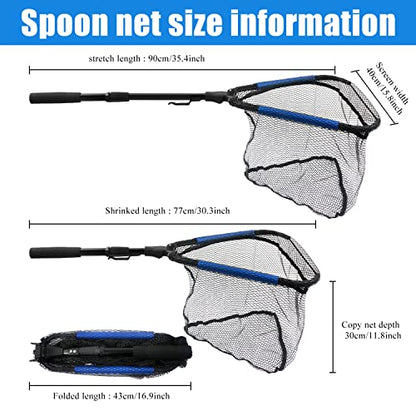 Floating Telescopic Folding Net with 7 Inch Pliers & Lip Gripper - Kids Fishing Net with Foldable Sand Bucket & Fishing Gear Accessories