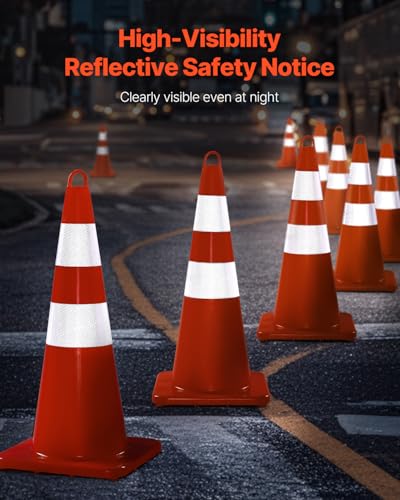 VEVOR Safety Cones, 12 x 28" Traffic Cones, Orange PVC