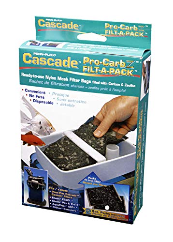 Penn-Plax Cascade Pro-Carb Z Filt-A-Pack, 2 Pack - Mixed Carbon & Zeolite Aquarium Canister Filter Media Bags - Pre-Bagged Nylon Mesh Replacement for Cascade, Freshwater & Saltwater Tanks - 8 Ounce