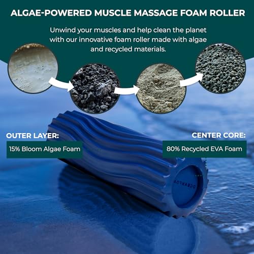 Oceanfoam Ripple Travel Foam Roller (11" x 3.35") Firm Mini Foam Roller for Physical Therapy, Deep Tissue Massage, Back Pain - High Density, Ergonomic Wave Textured - Yoga, Exercise (Royal Blue) - color: Royal Blue