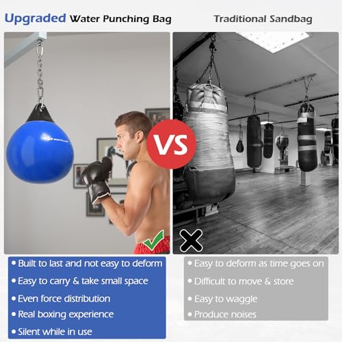 Goplus Water Aqua Bag, 21'' 180 Pound /18” 110 Pound Heavy Punching Bag with Adjustable Metal Chain, Water Injection Hose, Boxing Training Bag for Adults Fitness, MMA - style: Blue-18”, 110LBS