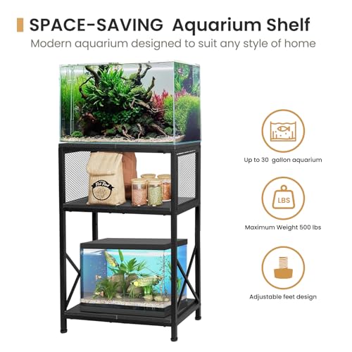 Fish Tank Stand, 10 Gallon Aquarium Stand, 3-Tier Metal Storage Shelf, 20.47"×11.42"×31.69" Heavy Duty Terrarium Stand for Home Office Fish Tank Shelf, Black - color: Rustic Black
