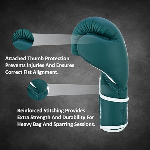 Ring Pro Leather Boxing Gloves with Strap – Premium for Training, Sparring, MMA, Kickboxing, Muay Thai (Unisex) - color: Green, size: 12 oz
