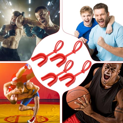 Seematn 40 Pcs Strapped Mouth Guard Bulk Football Mouthguard with Strap Youth Boxing Sports Mouthpieces Adult Mouthguard for Basketball Lacrosse Hockey Wrestling (Red) - color: Red