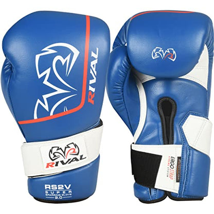 RIVAL Boxing RS2V 2.0 Super Sparring Gloves - Uses a Single Strap, Hook and Loop System Instead of Laces, Soft Inner Lining - color: Blue, size: 18 oz.