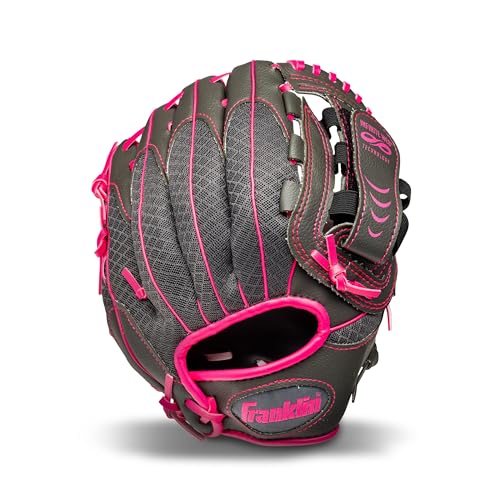 Franklin Sports Youth Teeball Gloves - Shok Sorb Kids Baseball + Teeball Mitt - Boys + Girls Fielder Gloves - 10.5" Inch - color: Graphite/Pink
