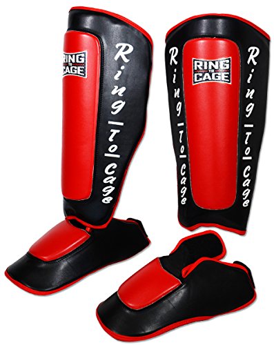 Deluxe Muay Thai Pro-Style Shin Instep for Muay Thai, MMA, Kickboxing, Stand up - color: Red, size: X-Large