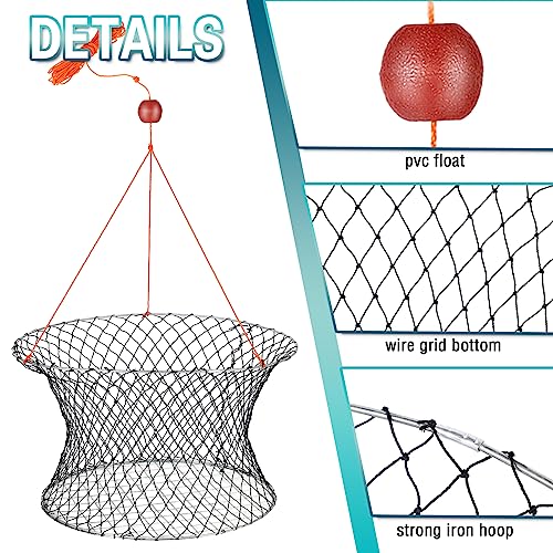 2 Sets Crab Trap Bait Wire Grid Bottom Crab Nets Foldable Fishing Net Hand Casting Cage with Harness and Bait Clip