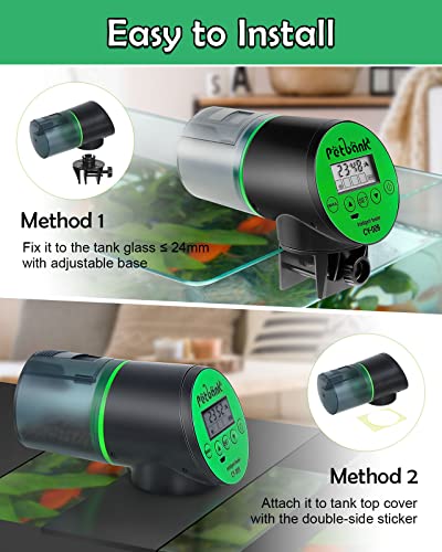 Automatic Fish Feeder for Aquariums - Rechargeable Auto Fish Food Dispenser Timer Feeder with USB Charger Cable，LCD Screen, Customized Schedule - color: Green