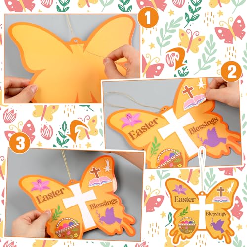 Frienda 48 Set Spring Butterfly Crafts Kit for Kids Christian Religious Butterfly Paper Craft with Stickers Sunday School DIY Kits Make Your Own Decor for Church Party VBS Classroom Activity - style: Butterfly