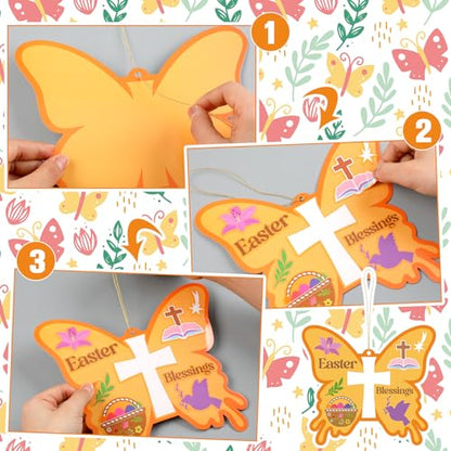 Frienda 48 Set Spring Butterfly Crafts Kit for Kids Christian Religious Butterfly Paper Craft with Stickers Sunday School DIY Kits Make Your Own Decor for Church Party VBS Classroom Activity - style: Butterfly