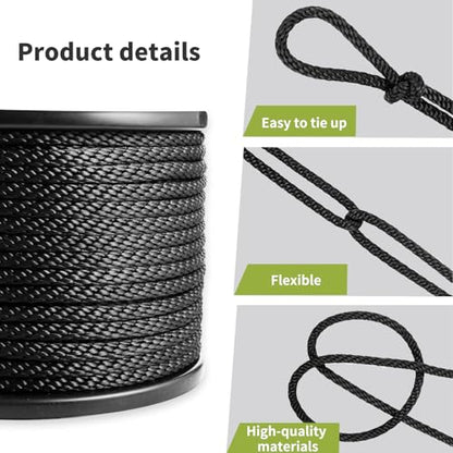 5/16 Inch × 250 FT Black Polyester Solid Braid Rope – UV & Abrasion Resistant, Low Stretch, Multipurpose for Flagpole Halyard, Clothesline, Camping, and Utility Tasks - size: 5/16 In×250 FT