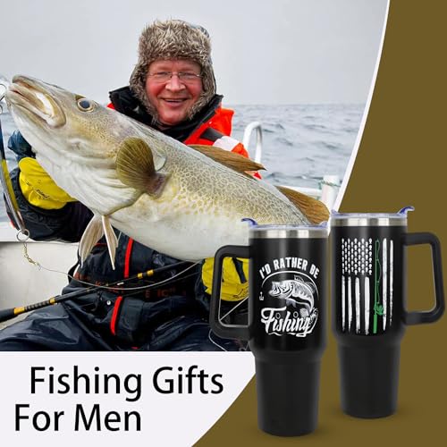 Fishing Gifts For Men,40oz Fishing Tumbler With Handle, Funny Gifts For Dad Grandpa,Birthday Gift For Fisherman,Coffee Cups With Straw and Lid