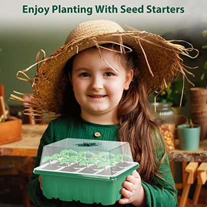 10 Pack Seed Starter Tray Kit, 120 Cells Seedling Starter Trays with Humidity Dome and Base Greenhouse Growing Trays, Reusable Seed Germination Seedling Tray with Garden Tools Labels (Green) - color: Green, size: 10 pack