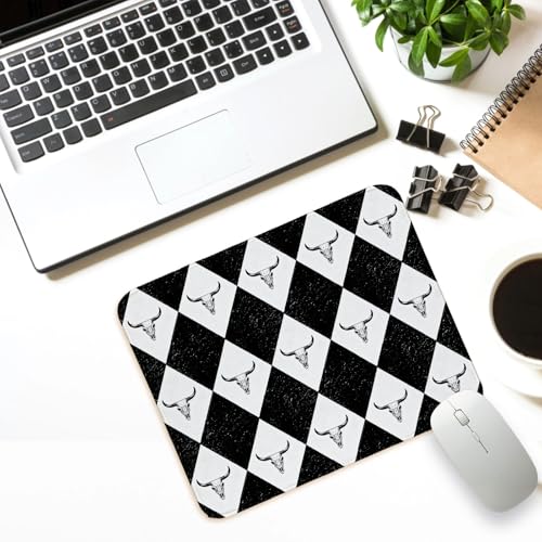 Black Western Small Mouse Pad,Cows Lattice Mouse Mat for Desk Black and White Gaming Mouse Pad Western Gifts for Cowboys 8.25x10In - color: Black White Lattice