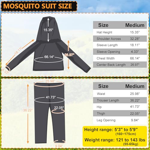Mosquito Suit - Bug Mesh Pants & Jacket with Hood for Outdoor Protection from Ticks, Bugs, Flies, Gnats, No-See-Ums & Midges - Mosquito Clothing for Men & Women with Carrybag, M Size - style: Medium (Adults)