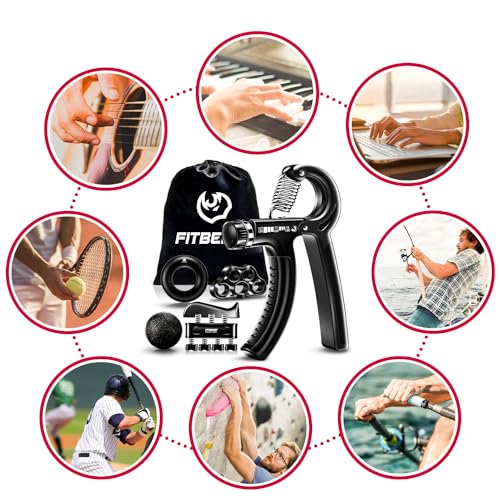 FitBeast Grip Strengthener Forearm Strengthener Hand Grips Strengthener Kit - 5 Pack Adjustable Resistance - color: Black