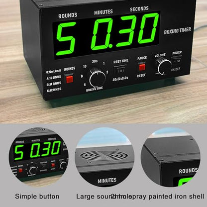 Big Screen Boxing Interval Timer, Classic Professional Gym Timer, Adjustable Sound/Training Time/Cycle Repetitions, Muay Thai Training Timer for Boxing, Muay Thai, Fighting, Taekwondo, Karate - color: Green