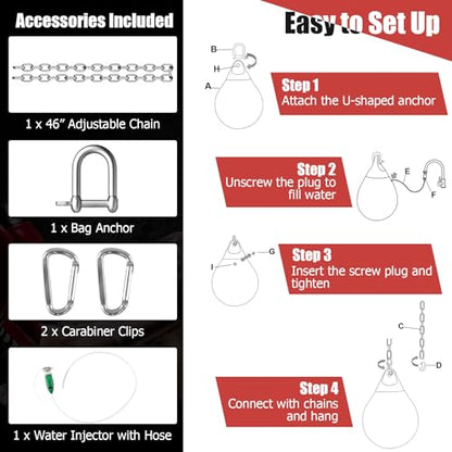 GYMAX Punching Bag, Water Aqua Bag w/Water Injector & Hanging Accessories, Folding Heavy Duty Boxing Bag for Home Gym, Boxing Training Equipment for Adults - style: White, 110LBS