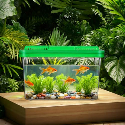 YARNOW Portable Mini Plastic Fish Tank Clear Terrarium for Betta Fish Turtles and Reptiles Stylish Handheld Aquarium with Design for Pet Care and Observation