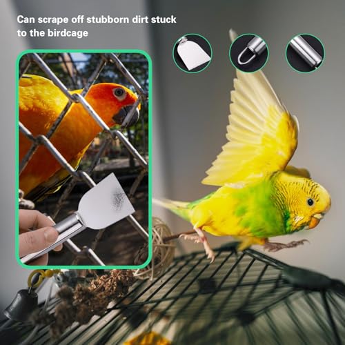 7-Piece Set Bird Cage Cleaner,Small Animal cage Cleaning Tool Wooden and Stainless Steel Cleaning Brush Long Handle Cleaning Brush Spatula Bird Cleaning Bird Drops Multipurpose Cleaning(B) - color: 7b