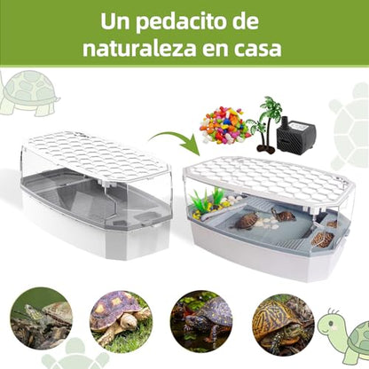 Escape-Proof 6.5 Gallon Turtle Tank Kit with Basking Platform & Filter - Acrylic Aquarium for Juvenile Turtles, Multi-Zone Habitat, Easy Water Change, Full View, White