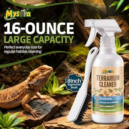 Bearded Dragon Tank Cleaner Kit with Brush, 16oz Reptile and Amphibian Habitat Cleaning Kit for Turtle, Gecko, Lizard Terrarium, Quickly Removes Waste and Messes