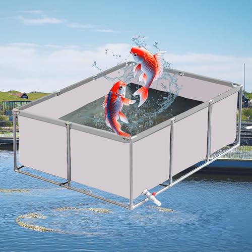Versatile Aquarium Pool Outdoor Use Durable FoldableTemporary Fish Pond,Temporary Aquaculture Water Tank, 3x3m Canvas Fish Pond with Frame, Saltwater Holding Cistern for Fish Viewing & Water - color: White, size: 3×3×0.6m(9.8×9.8×1.9ft)