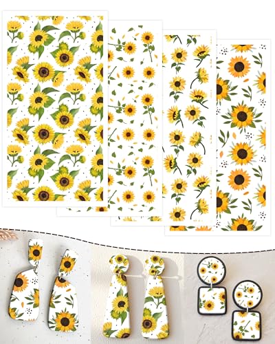 Puocaon Polymer Clay Transfer Paper - 20 Pcs Sunflower Water Transfer Paper for Polymer Clay, Floral Transfer Paper for Polymer Clay Earrings, Polymer Clay Transfer Sheets for Flower Clay Jewelry - color: sunflower