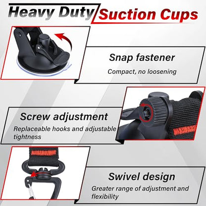 4 PCS Heavy Duty Suction Cup, Suction Cups with Hooks, Car Camping Accessories, Strong Suction Cups for Cars, Automotive Suction Cups for Car Boat Awning Camping Tent Trap