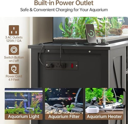 55-75 Gallon Aquarium Stand Farmhouse Fish Tank Stand with Power Outlet Heavy Duty Tank Stand with Adjustable Shelf for Fish Tank, Turtle Tank, Reptile Terrarium, 1000LBS Capacity, Black