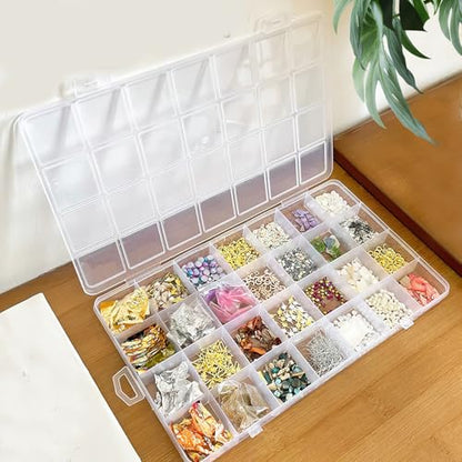 Clear Plastic Storage Box with 28 Compartments, Transparent Organizer Box for Jewelry, Beads, Tools, Craft Supplies, Fishing Tackle