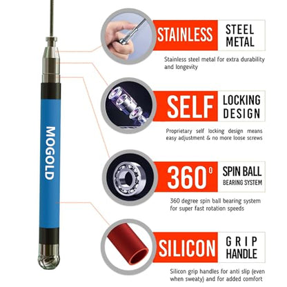 2-in-1 Speed Rope: 2mm for Boxing/MMA & 3mm for CrossFit - Tool-Free Adjustable Cable System with Dual Bearings - Sweatproof Hybrid Grip for High-Intensity Training - color: Blue