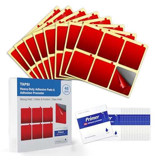 Heavy Duty Double-Sided Adhesive Pads – 48 Pre-Cut Foam Mounting Squares & Sticky Pads with Adhesion Promoter, Weatherproof Mounting Tape for Solar Lights, Outdoor Decor, Automotive Trim & Home Use