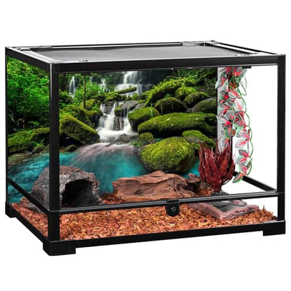 AWERT 72x24 inches Waterfall Terrarium Background Tropical Rainforest Aquarium Background Mountain Lake Green Tree Reptile Habitat Background Durable Polyester Background - size: 72x24in/180x60cm