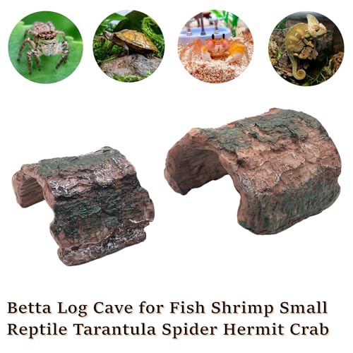 M2cbridge Resin Hollow Tree Trunk Betta Log Crab House Cave for Fish Shrimp Small Reptile Turtle Tarantula Spider Hermit Crab(2PCS (Small+Big)) - size: 1pc Small+ 1pc Big