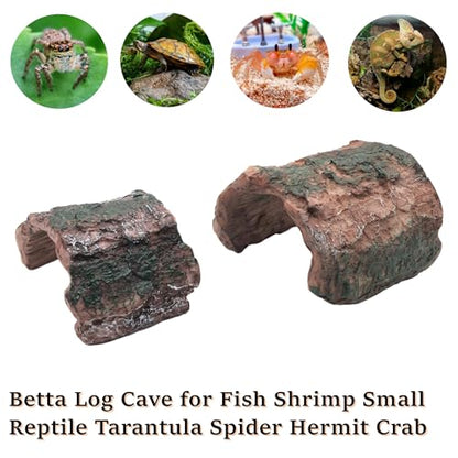 M2cbridge Resin Hollow Tree Trunk Betta Log Crab House Cave for Fish Shrimp Small Reptile Turtle Tarantula Spider Hermit Crab(2PCS (Small+Big)) - size: 1pc Small+ 1pc Big