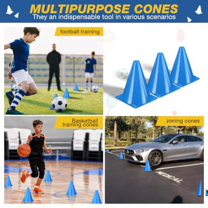 7 Inch Soccer Cones 12pcs Colors Cones Field Plastic Small Cones - color: blue