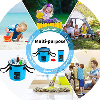 Collapsible Bucket 5 Gallon Container Folding Water Bucket Portable Wash Basin 20L - color: Blue