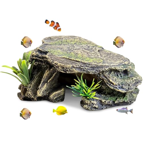Small Fish Tank Decorations (Size: 5.5 x 2.9 x 2.9 inches), Resin Rock Aquarium Decorations Fish Cave or Reptile Hide to Rest Play Breed, Suitable for Small Betta Humid Gecko Tortoise - size: Small
