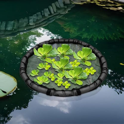 Floating Flora Fish Barrier, 17.7inch Round Floating Pond Corral Island with Lifting Ring, Netting Fine Mesh Water Features Decor for Plant Protector Garden Fish Pond Decoration Home